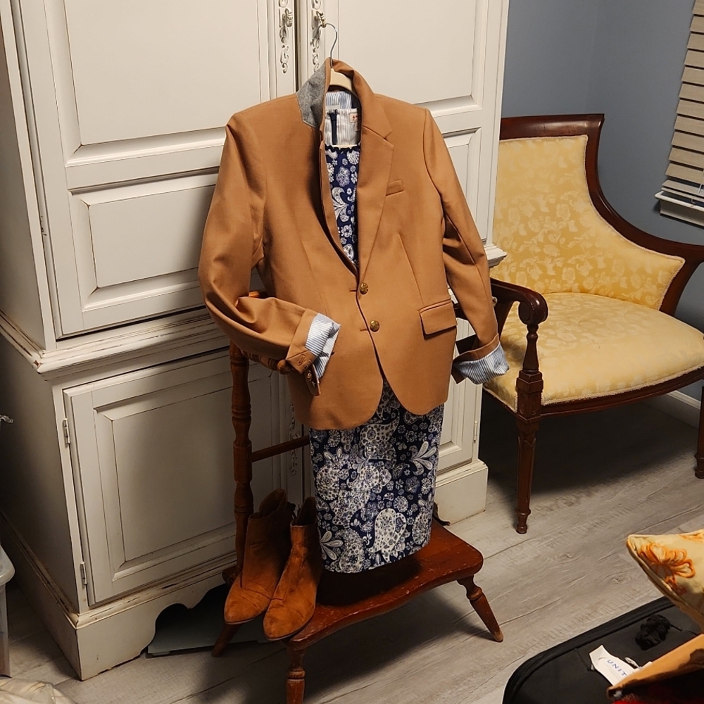 Brooks Brothers Paisley Sheath Dress, GREAT Fall look with camel boots & blazer